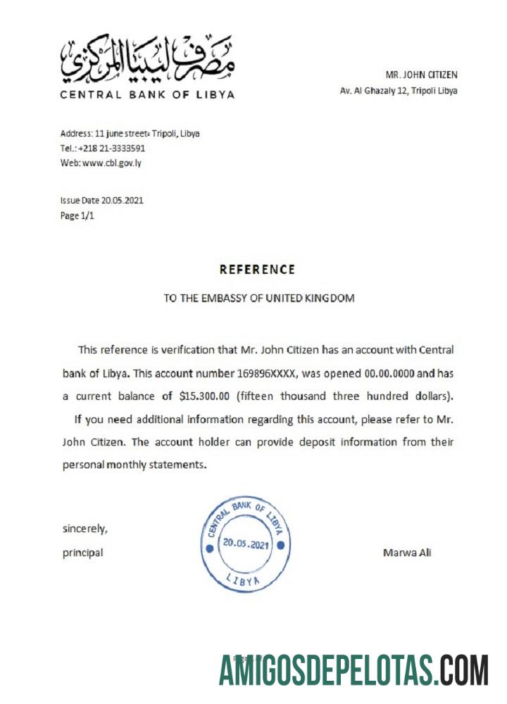 Referência do Banco Central da Líbia exemplo real